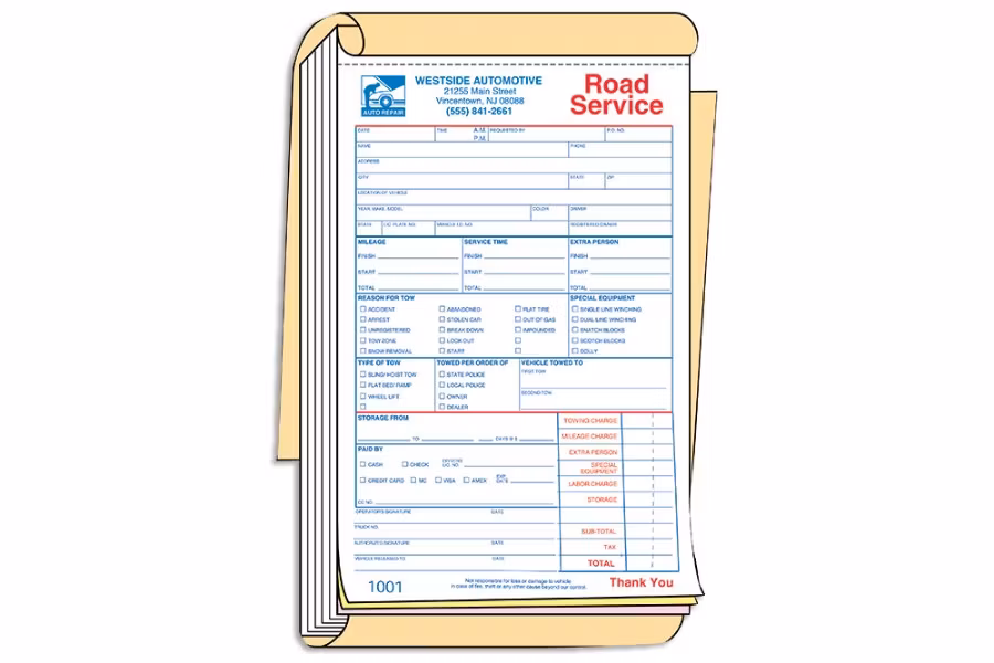 Picture of Basic Road Service Form Receipt Books