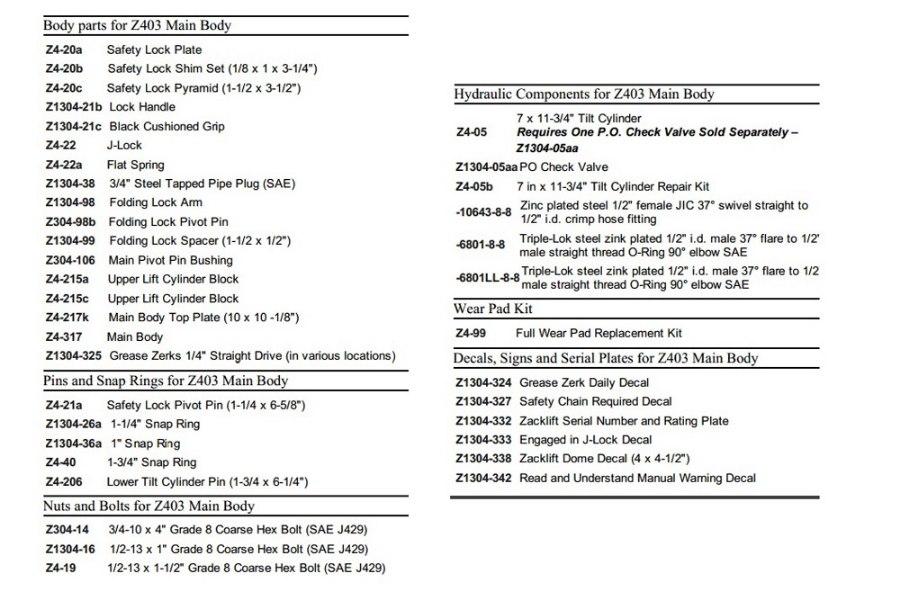 Picture of Zacklift Z403  Main Body