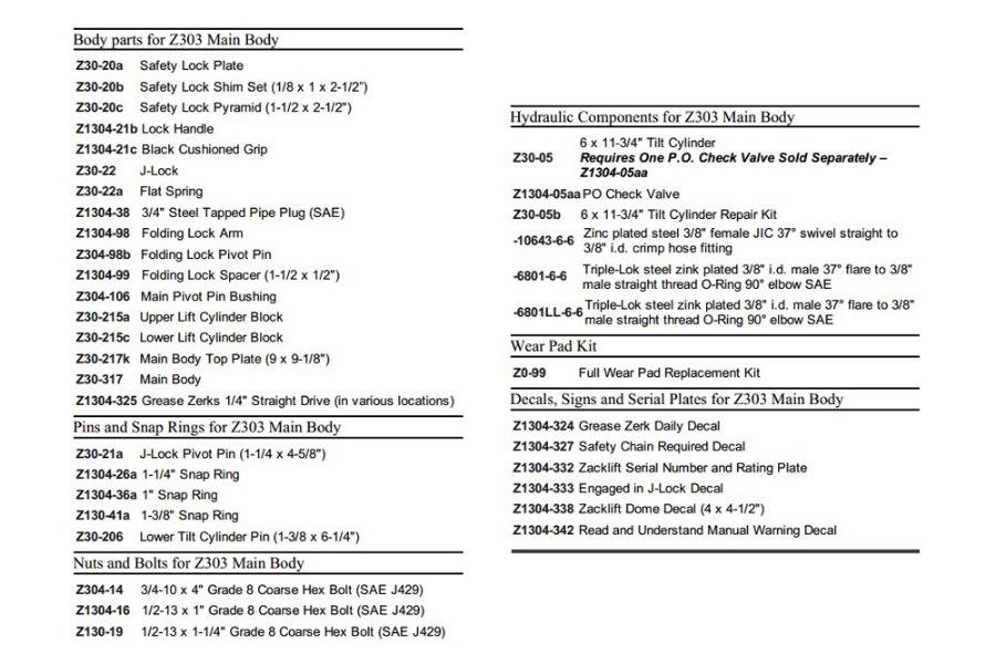 Picture of Zacklift Z303 and Z30 Main Body