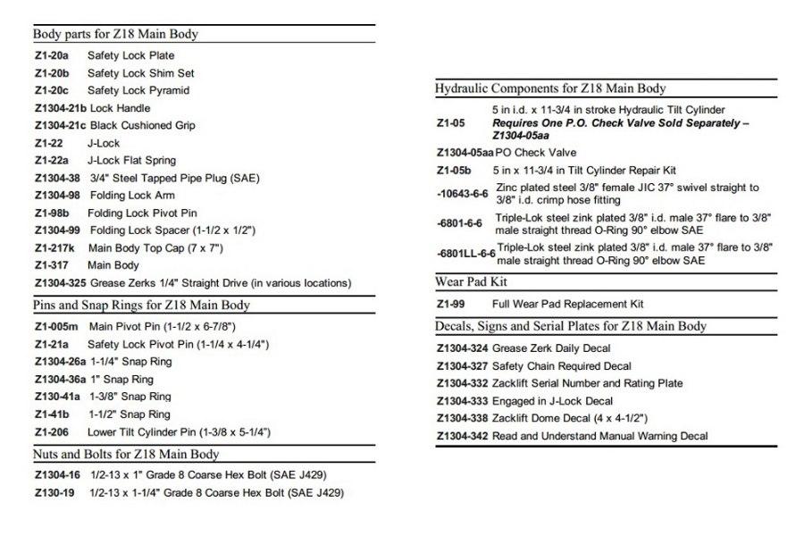 Picture of Zacklift Z18 Main Body
