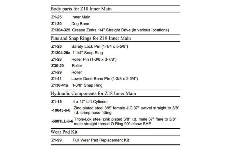 Picture of Zacklift Z18 Inner Main