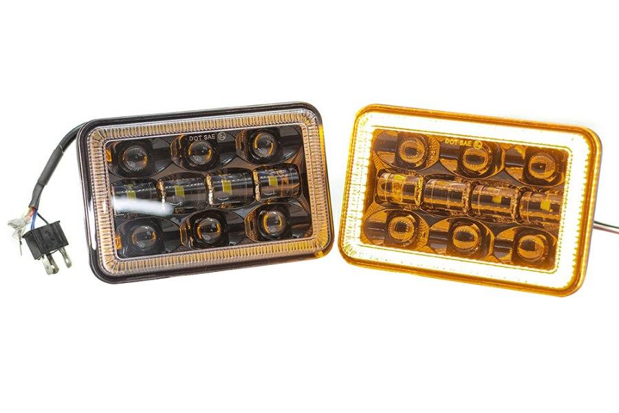 Picture of Race Sport 4x6 BLACKED OUT Series Sealed beam headlight conversion Kit with white DRL HALO, and Amber Turn Signal HALO