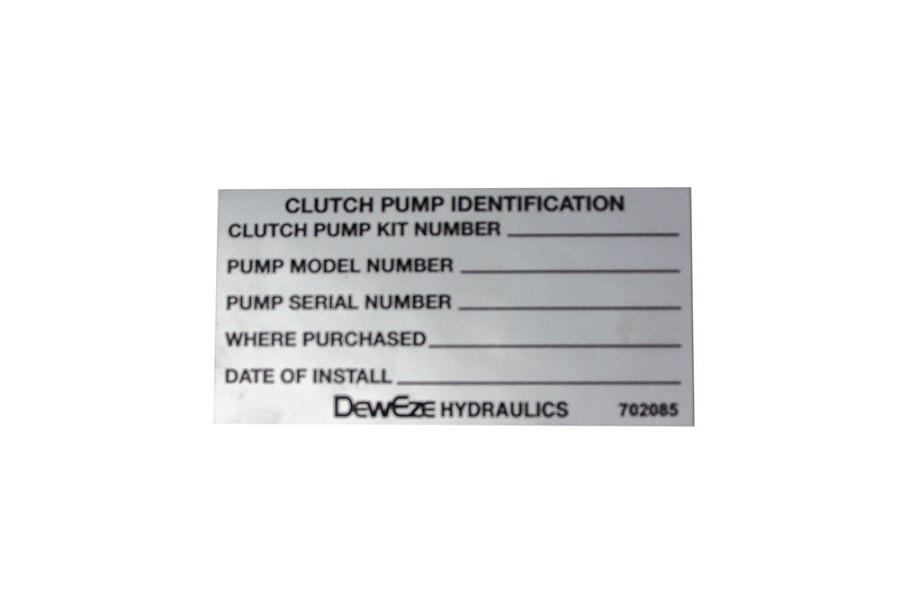 Picture of DewEze Clutch Pump Identification Decal