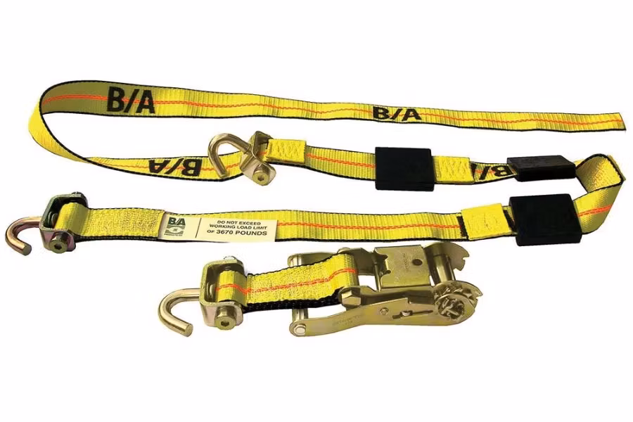 Picture of B/A Products Ratchet Tie Down w/ Swivel J Hooks and Tire Grippers 10'