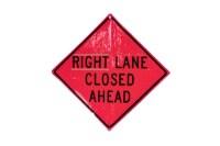 Picture of Sign and Safety Equipment Pink Retroreflective Vinyl "Right / Left Lane Closed Ahead" Roll-Up Sign