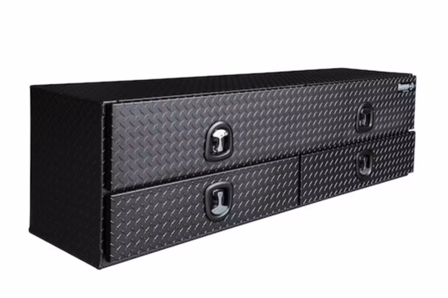 Picture of Buyers Topsiders Textured Matte Black Diamond Tread Aluminum HD Flatbed Contractor w/Lower Drawers