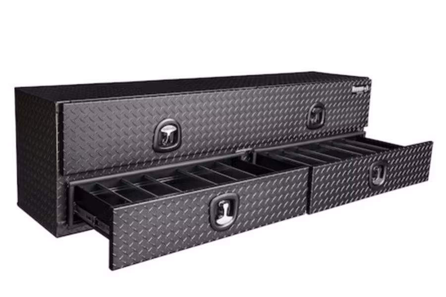 Picture of Buyers Topsiders Textured Matte Black Diamond Tread Aluminum HD Flatbed Contractor w/Lower Drawers
