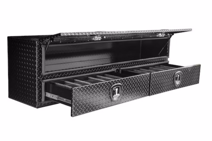 Picture of Buyers Topsider Gloss Black Diamond Tread Aluminum HD Flatbed Contractor w/Lower Drawers