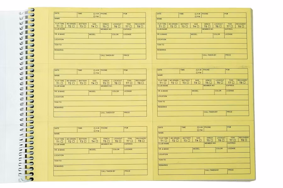 Picture of Zip's Telephone Tow Log Book