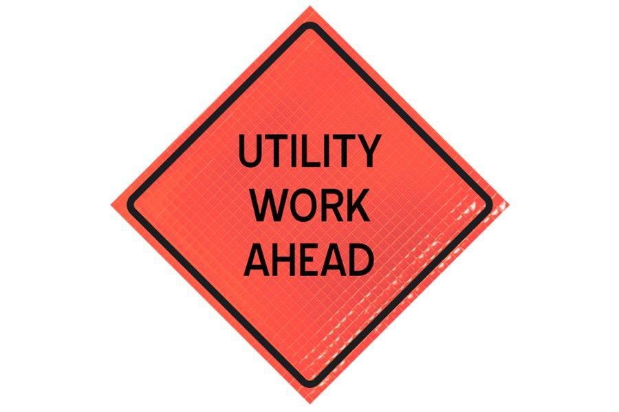 Picture of Sign and Safety Equipment Orange "Utility Work Ahead" Roll-Up Sign