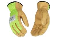 Picture of Kinco Hi-Vis Unlined Mesh Back Grain Pigskin Leather Driver Gloves Lime orOrange