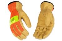 Picture of Kinco Hi-Vis Unlined Mesh Back Grain Pigskin Leather Driver Gloves Lime orOrange