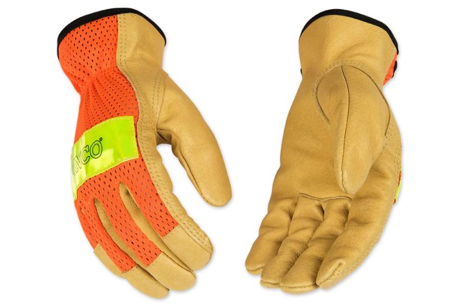 Picture of Kinco Hi-Vis Unlined Mesh Back Grain Pigskin Leather Driver Gloves Lime orOrange