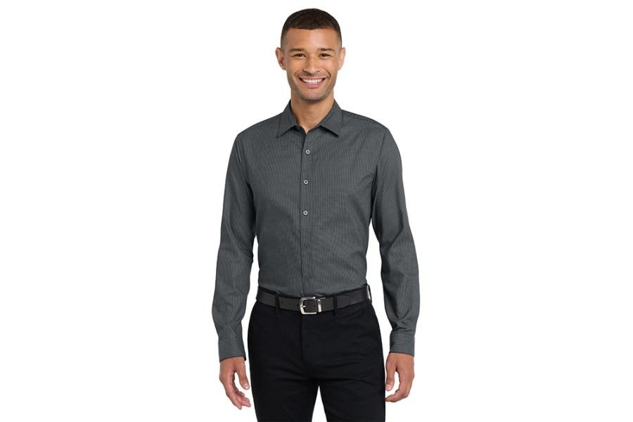 Picture of Port Authority Pincheck Easy Care Shirt, Black/ Grey Steel, M
