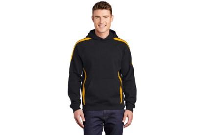 Picture of Sport-Tek Sleeve Stripe Pullover Hooded Sweatshirt, Black/Gold, M