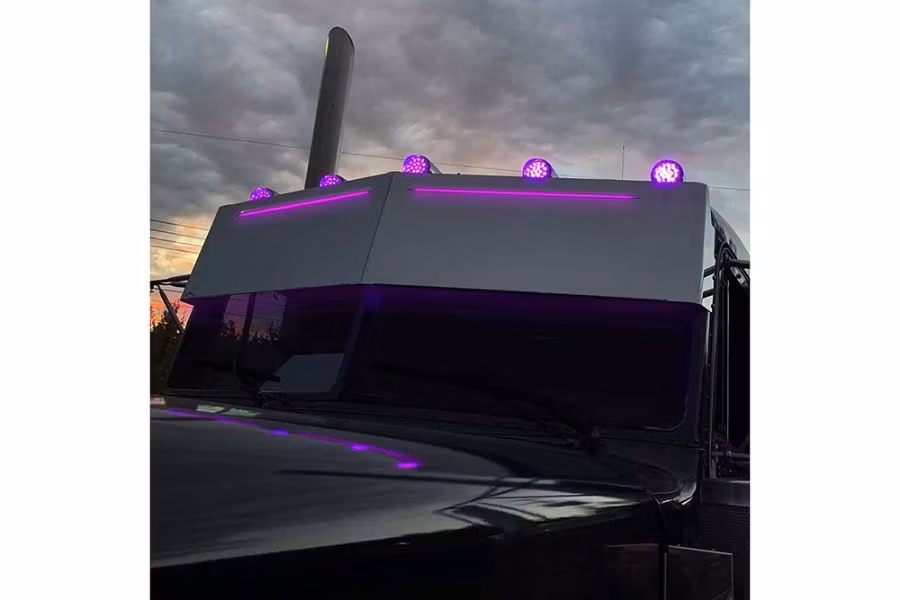 Picture of Trux 14" High/Low Roof Louvered "Glow Trim" Sun Visor - Peterbilt
