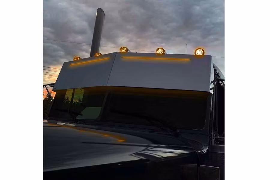 Picture of Trux 14" High/Low Roof Louvered "Glow Trim" Sun Visor - Peterbilt