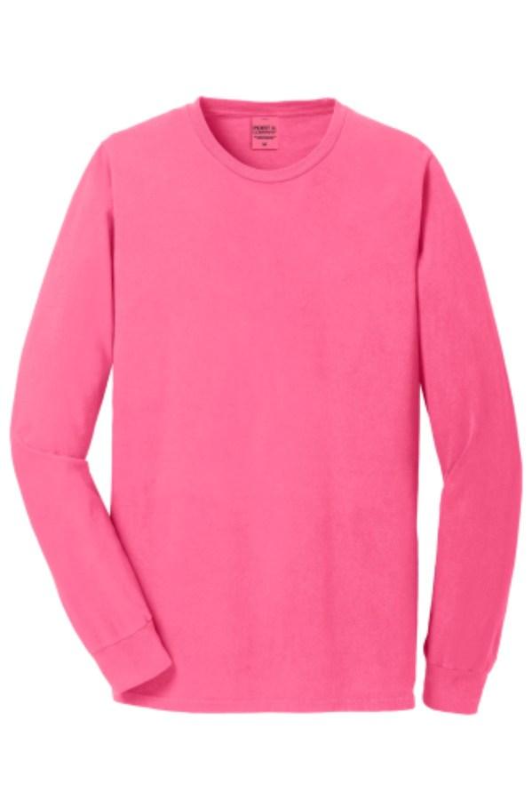 Port & Co Beach Wash Garment-Dyed Long Sleeve Tee Feature Close-up