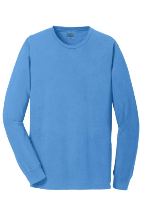 Port & Co Beach Wash Garment-Dyed Long Sleeve Tee Close Up Detail