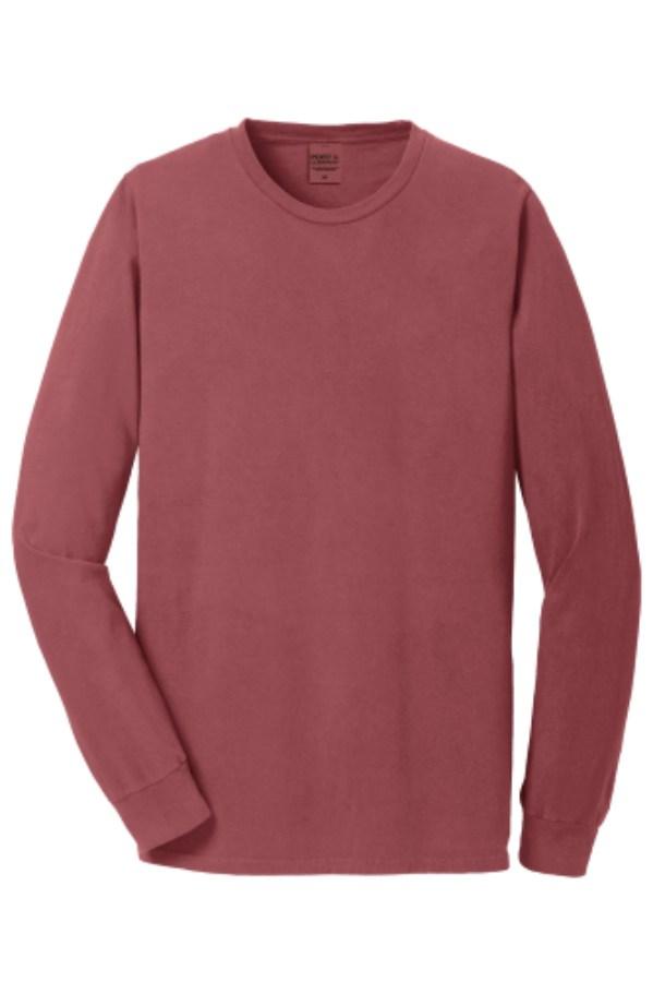 Port & Co Beach Wash Garment-Dyed Long Sleeve Tee Close Up Detail