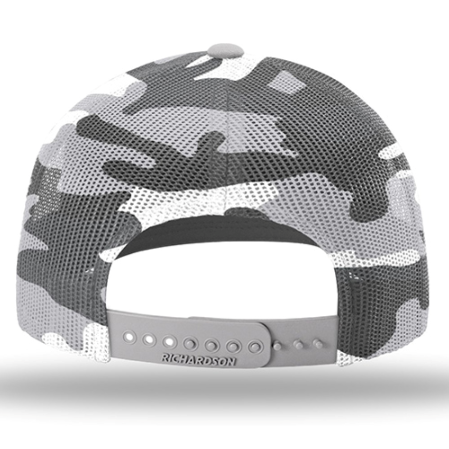 Richardson Printed Mesh Trucker Cap Close Up Detail