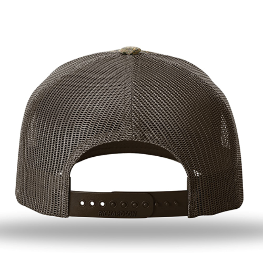 Richardson Five-Panel Printed Trucker Cap Perspective View