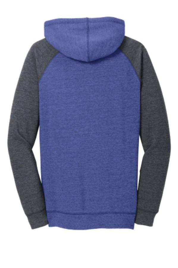 District Women's Lightweight Fleece Raglan Hoodie Feature Close-up