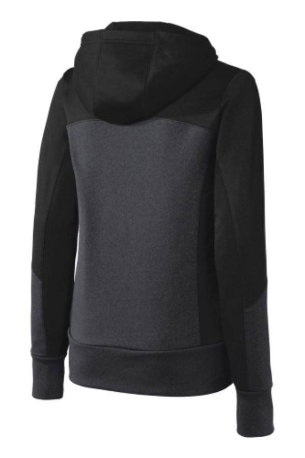 Sport-Tek Ladies Tech Fleece Colorblock Full-Zip Hooded Jacket Perspective View