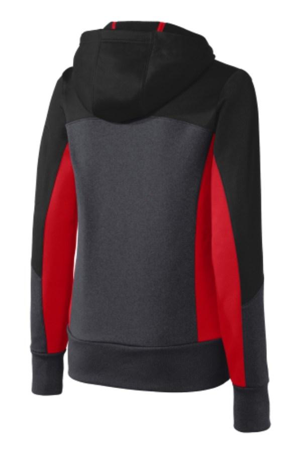 Sport-Tek Ladies Tech Fleece Colorblock Full-Zip Hooded Jacket Feature Close-up