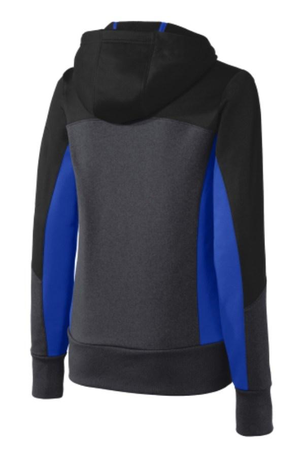 Sport-Tek Ladies Tech Fleece Colorblock Full-Zip Hooded Jacket Close Up Detail