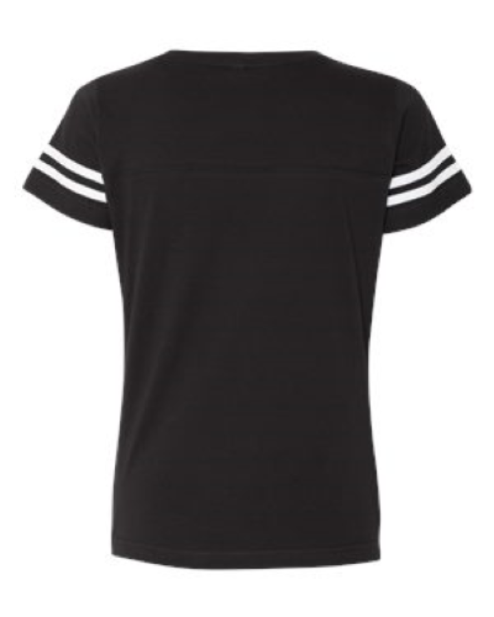LAT Women's Football V-Neck Fine Jersey Tee Close Up Detail
