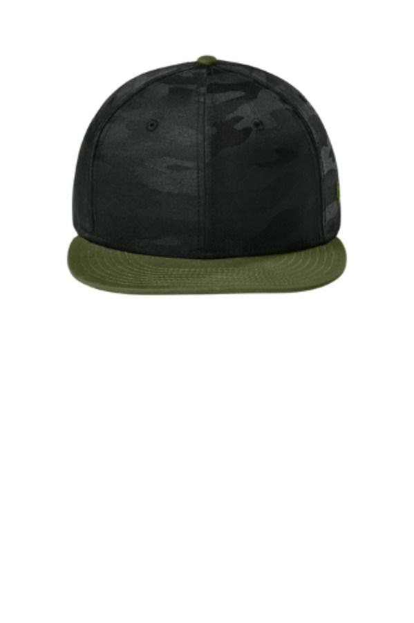New Era Camo Flat Bill Snapback Cap Perspective View