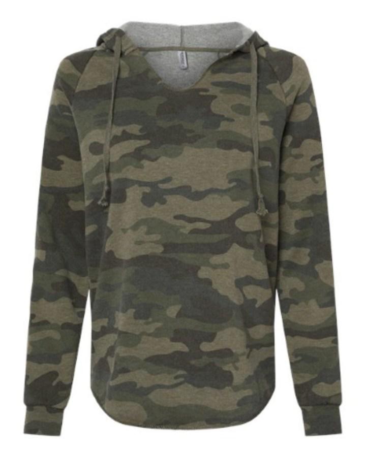 Independent Women's Lightweight California Wave Wash Hooded Sweatshirt Close Up Detail
