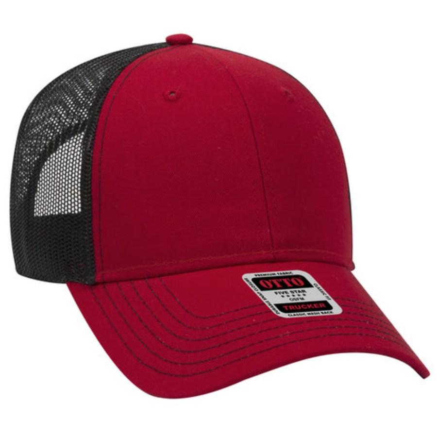 OTTO CAP 6 Panel Low Profile Mesh Back Trucker Hat Close Up Detail