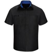 Red Kap Men's Short Sleeve Shop Shirt W/Oilblok, Black/Blue, L