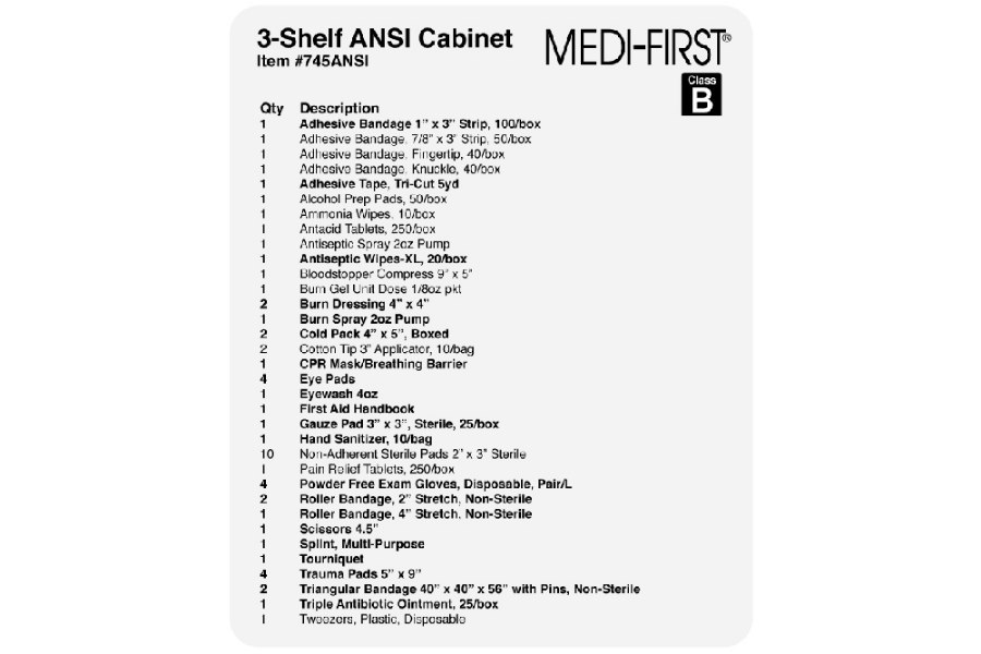 Picture of Medique 3-Shelf Ansi Class B First Aid Cabinet
