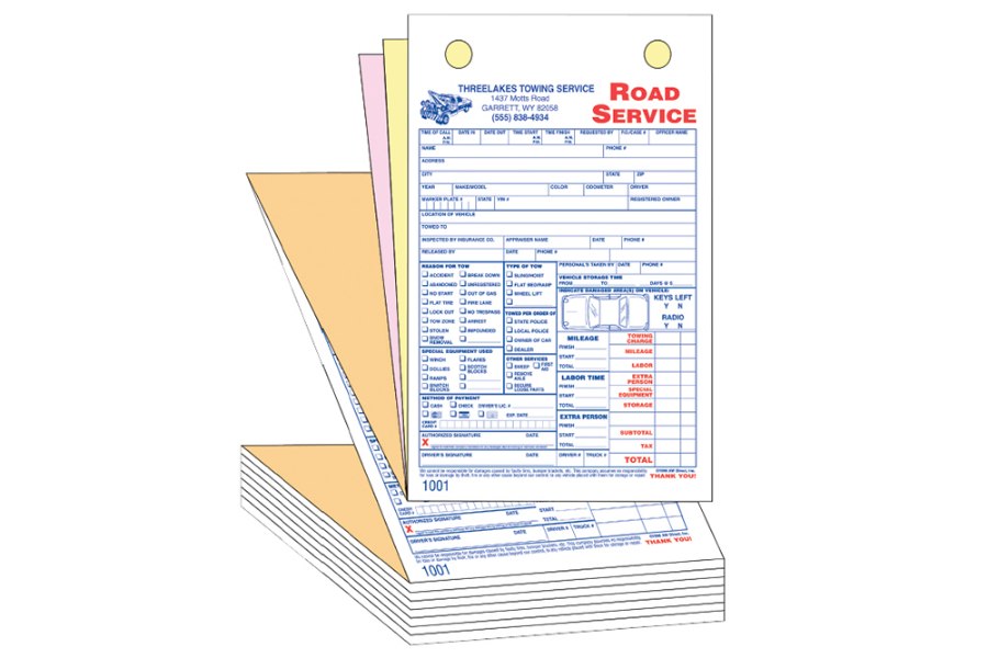 Picture of Custom Road Service Register Form Tickets
