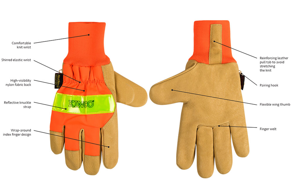 Picture of Kinco Hi-Vis Lined Pigskin Leather Palm Gloves with Knit Wrist