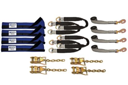 Picture of AW Direct 4-Point Tie-Down Kit, Axle Straps, Straps w/ Twisted Snap Hooks and 
Ratchets with Chain