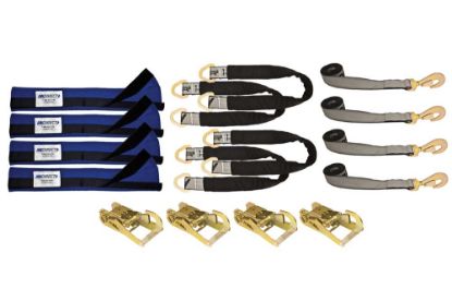 Picture of AW Direct 4-Point Tie-Down Kit, Axle Straps, Straps w/ Twisted Snap Hooks and Ratchets with Snap Hooks