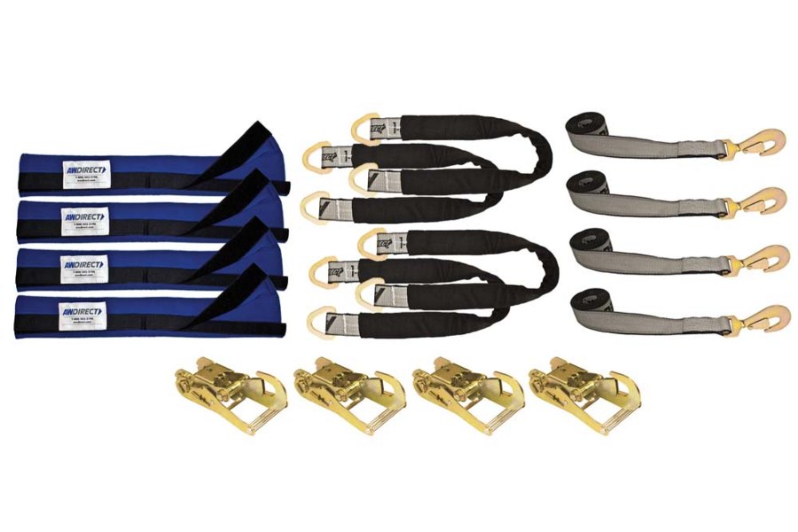 Picture of AW Direct 4-Point Tie-Down Kit, Axle Straps, Straps w/ Twisted Snap Hooks and Ratchets with Snap Hooks