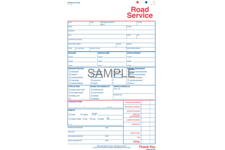 Picture of Basic Road Service Form Receipt Books