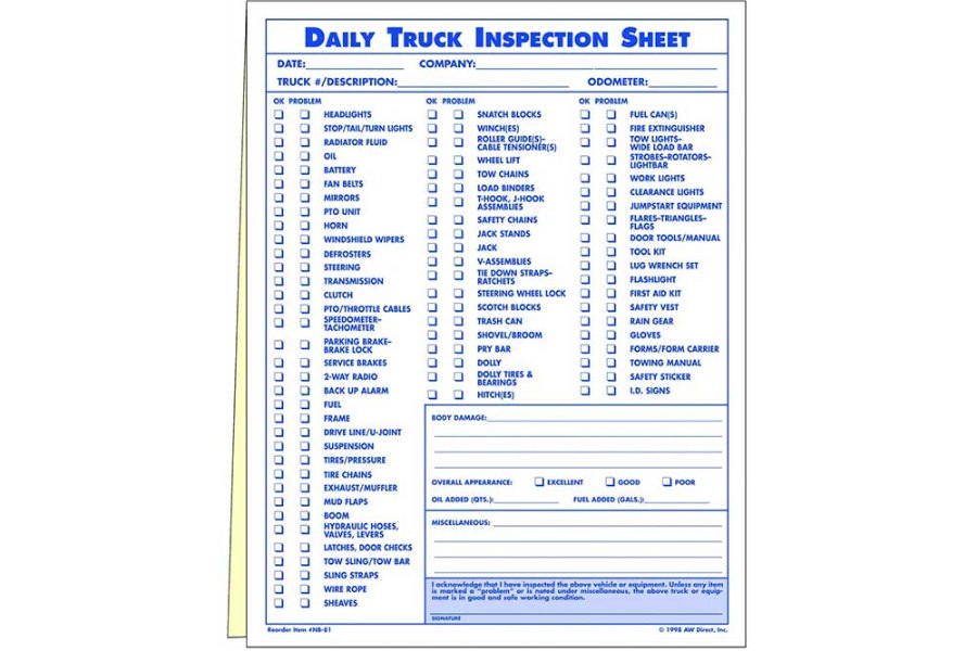 Picture of AW Direct Daily Truck Inspection Sheets