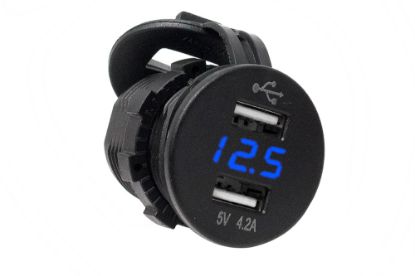 Picture of Race Sport Dual port USB socket with voltmeter in Blue LED - 2 Port USB Socket 4.2A