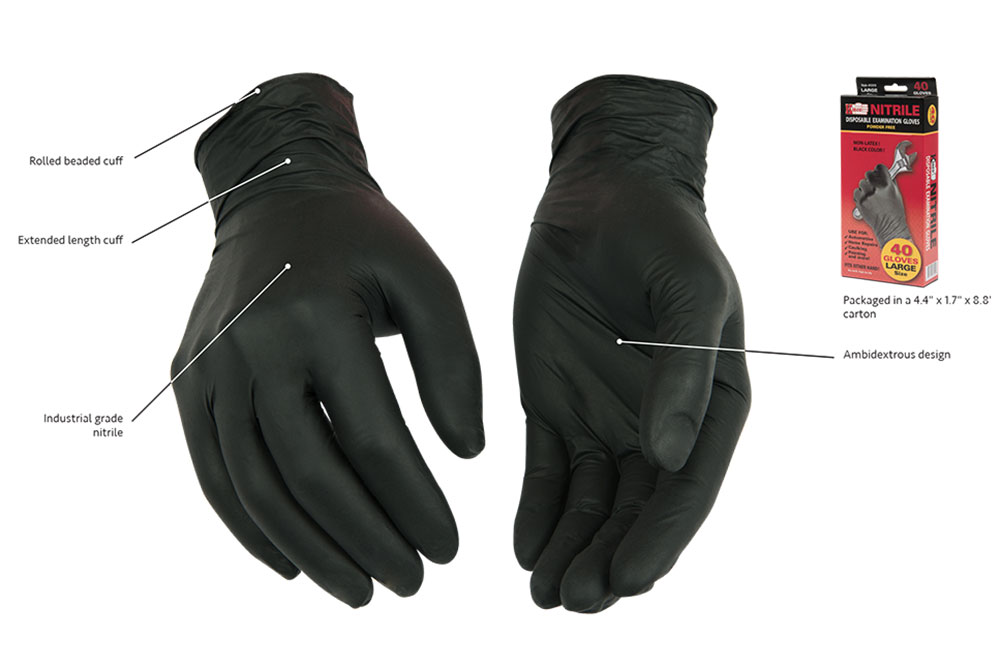 Picture of Kinco Disposable Black Powder-Free 5 Mil Nitrile Gloves