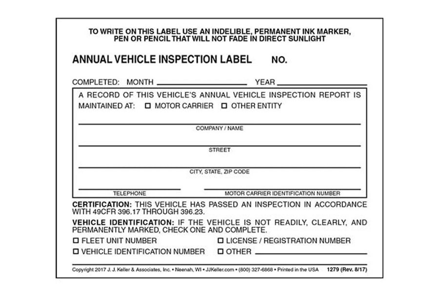 Picture of JJ Keller Vehicle Inspection Label