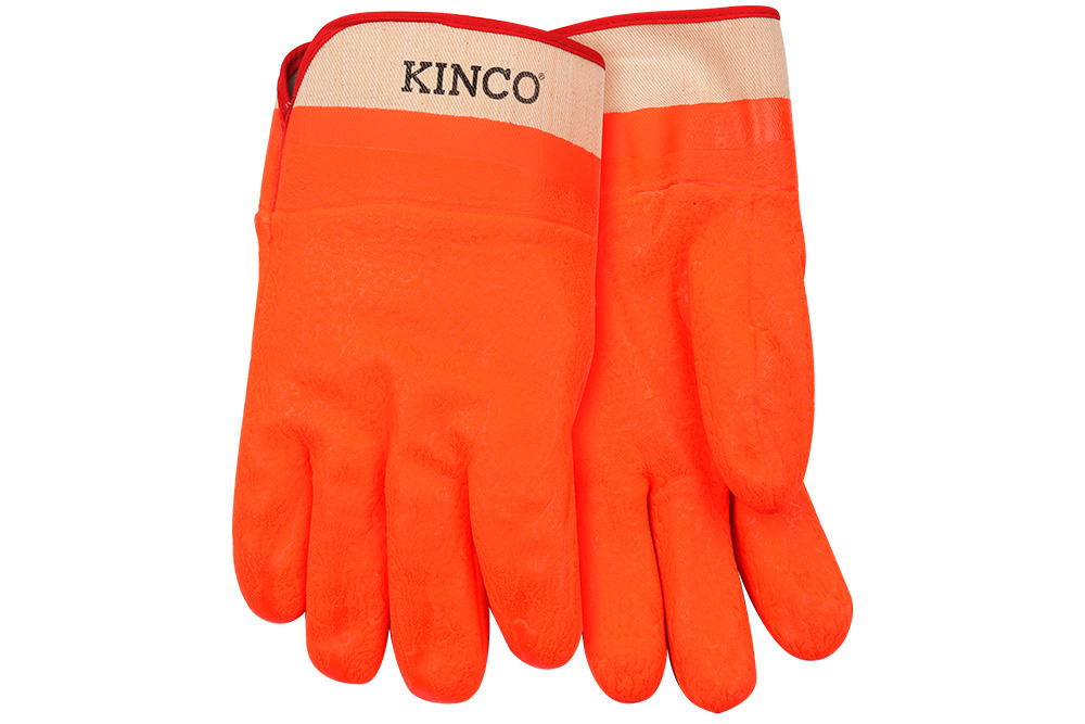 Picture of Kinco Lined Hi-Vis Orange Sandy Finish PVC w/ Safety Cuff Gloves