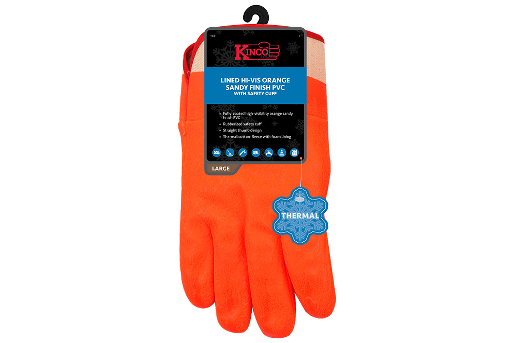 Picture of Kinco Lined Hi-Vis Orange Sandy Finish PVC w/ Safety Cuff Gloves