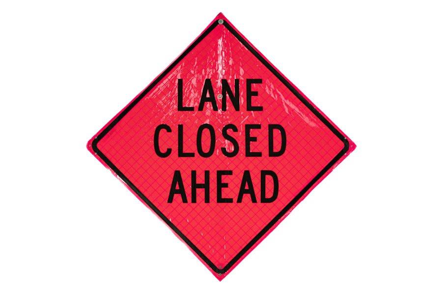 Picture of Sign and Safety Equipment Pink Retroreflective Vinyl "Lane Closed Ahead" Roll-Up Sign