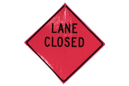 Picture of Sign and Safety Equipment Pink Retroreflective Vinyl "Lane Closed" Roll-Up Sign
